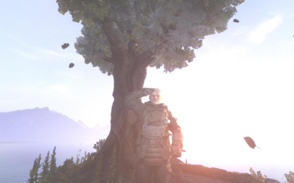 Metro Exodus Epilogue: Colonel Miller salutes Artyom infront of a tree in his dream (slightly overexposed because Artyom's dream ends there)