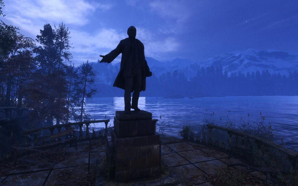 Metro Exodus Screenshot: A well-known communist's statue near the school