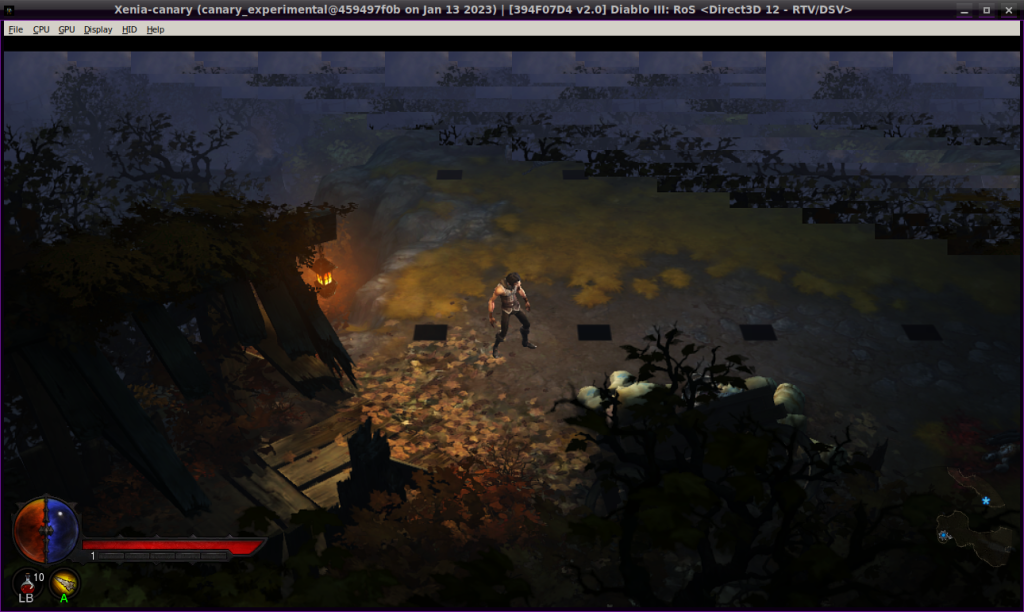 Screenshot showing Xenia while running Diablo 3 with graphical glitches